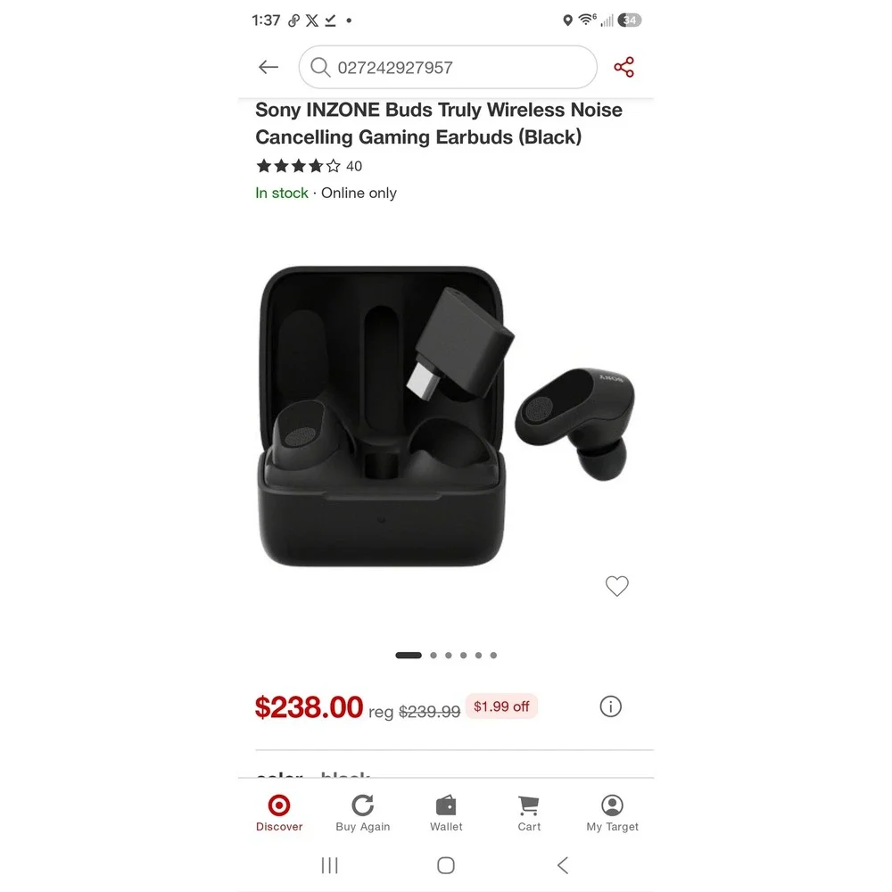 Sony INZONE Buds Truly Wireless Noise Cancelling Gaming Earbuds WF-G700N In-Ear